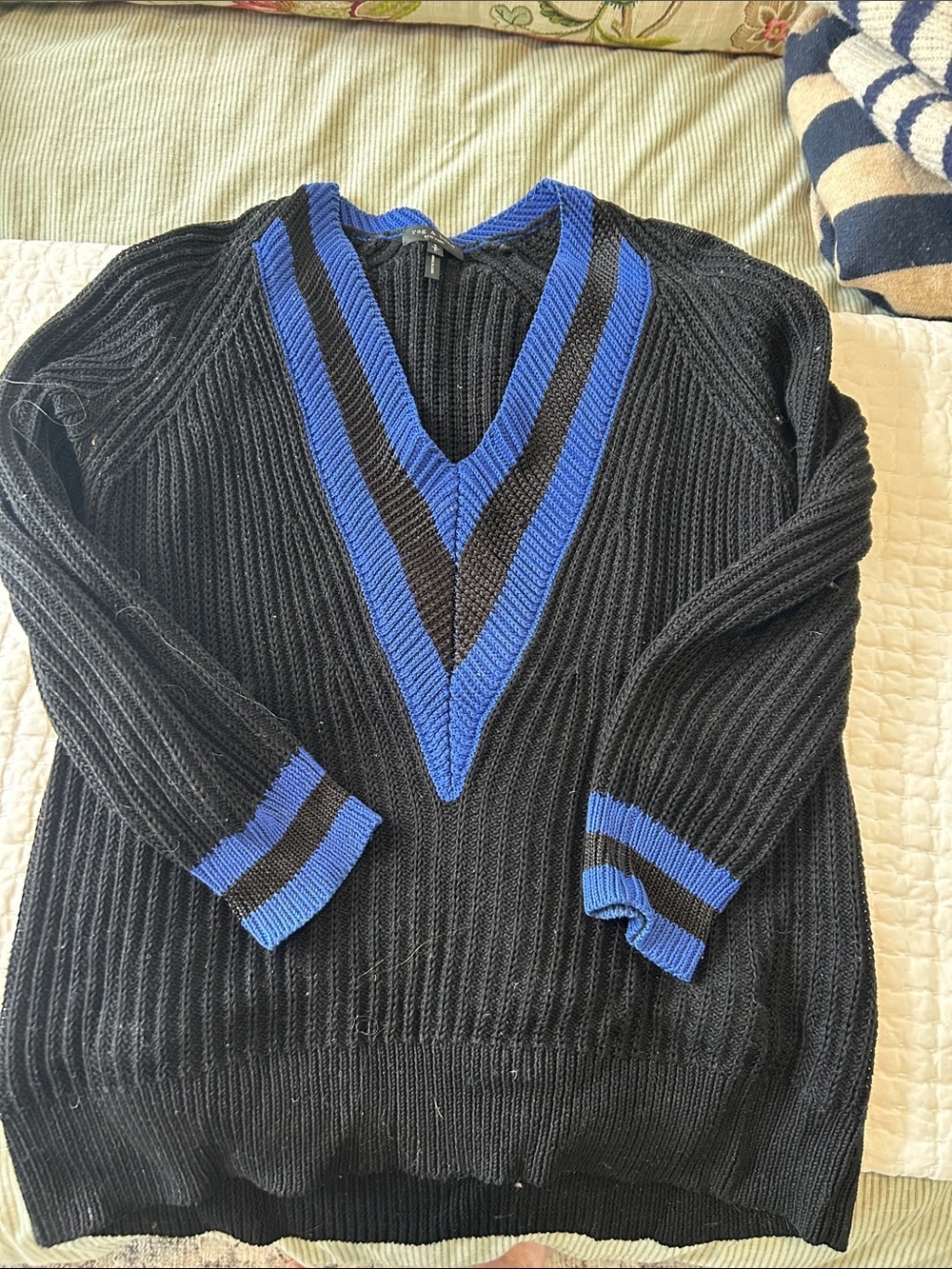 rag & bone Black Sweater with Blue Trim